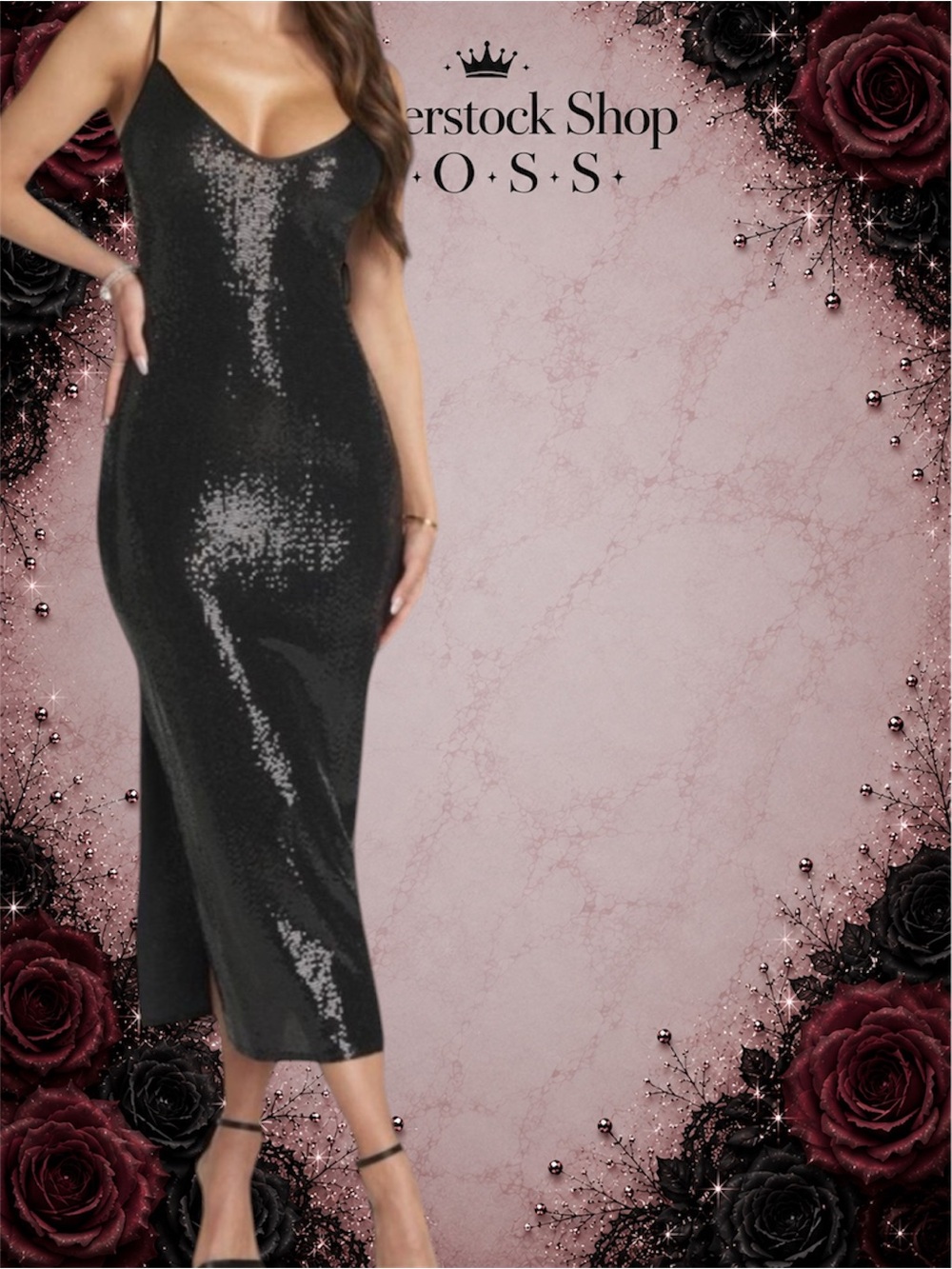 New NWT Women’s  bebe Disco Black Sequin Midi Dress